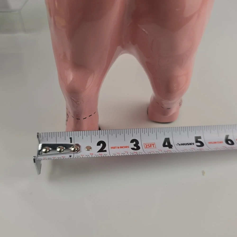 Pink Ceramic Pig Coin Bank Butcher Diagram Pork Cuts Kitchen Farmhouse